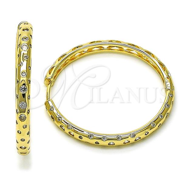 Oro Laminado Huggie Hoop, Gold Filled Style with White Cubic Zirconia, Polished, Golden Finish, 02.204.0009.40