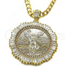 Oro Laminado Religious Pendant, Gold Filled Style Centenario Coin and Angel Design, with White Cubic Zirconia, Polished, Golden Finish, 05.380.0157