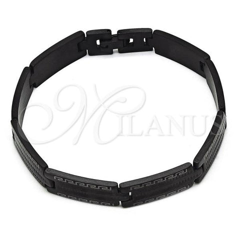 Stainless Steel Solid Bracelet, Greek Key Design, Polished, Black Rhodium Finish, 03.114.0379.3.09