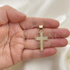 Oro Laminado Religious Pendant, Gold Filled Style Cross Design, with White Micro Pave, Polished, Golden Finish, 05.342.0090