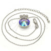 Rhodium Plated Pendant Necklace, Bow Design, with Chrysolite Opal Swarovski Crystals and White Micro Pave, Polished, Rhodium Finish, 04.239.0016.1.16