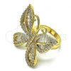 Oro Laminado Multi Stone Ring, Gold Filled Style Butterfly Design, with White Cubic Zirconia, Polished, Golden Finish, 01.283.0031.08