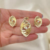 Oro Laminado Earring and Pendant Adult Set, Gold Filled Style with White Crystal, Polished, Golden Finish, 10.59.0096