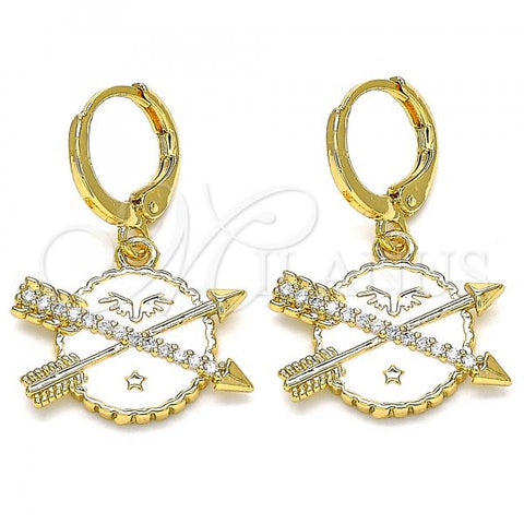 Oro Laminado Dangle Earring, Gold Filled Style Star Design, with White Micro Pave, Polished, Golden Finish, 02.377.0024