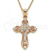 Sterling Silver Pendant Necklace, Cross Design, with White Cubic Zirconia, Polished, Rose Gold Finish, 04.336.0116.1.16