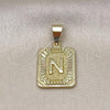 Oro Laminado Fancy Pendant, Gold Filled Style Initials Design, Diamond Cutting Finish, Golden Finish, 05.411.0047