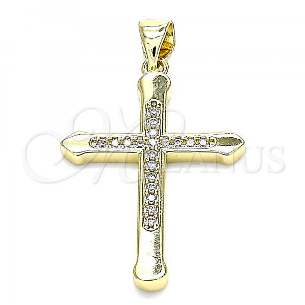 Oro Laminado Religious Pendant, Gold Filled Style Cross Design, with White Micro Pave, Polished, Golden Finish, 05.213.0089