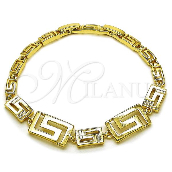 Oro Laminado Fancy Bracelet, Gold Filled Style Greek Key Design, Polished, Golden Finish, 03.213.0389.07
