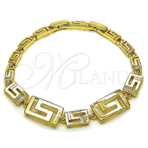 Oro Laminado Fancy Bracelet, Gold Filled Style Greek Key Design, Polished, Golden Finish, 03.213.0389.07