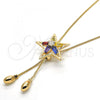 Oro Laminado Pendant Necklace, Gold Filled Style Star Design, with Multicolor Cubic Zirconia, Polished, Golden Finish, 04.26.0034.22