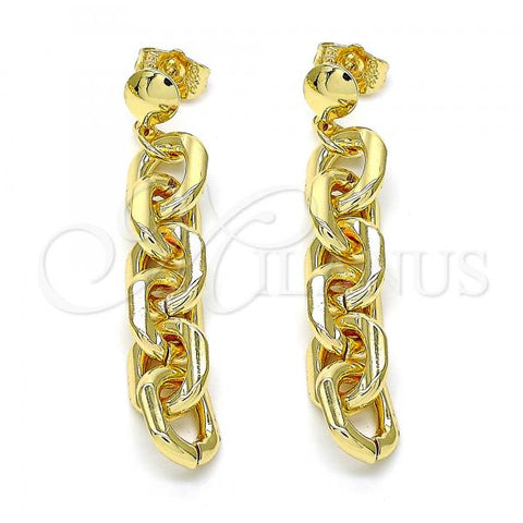Oro Laminado Long Earring, Gold Filled Style Rolo Design, Polished, Golden Finish, 02.63.2733