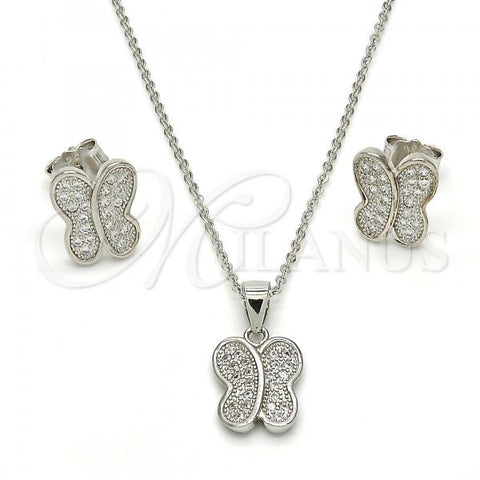 Sterling Silver Earring and Pendant Adult Set, Butterfly Design, with White Micro Pave, Polished, Rhodium Finish, 10.174.0194