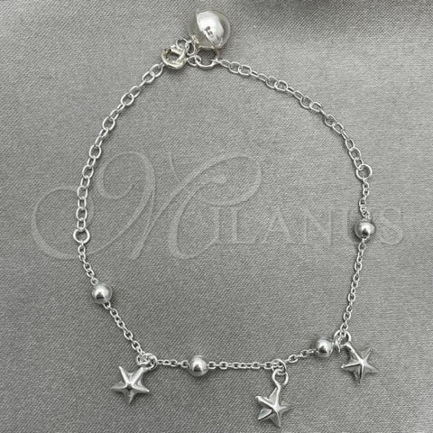 Sterling Silver Charm Bracelet, Star Design, Polished, Silver Finish, 03.409.0015.07