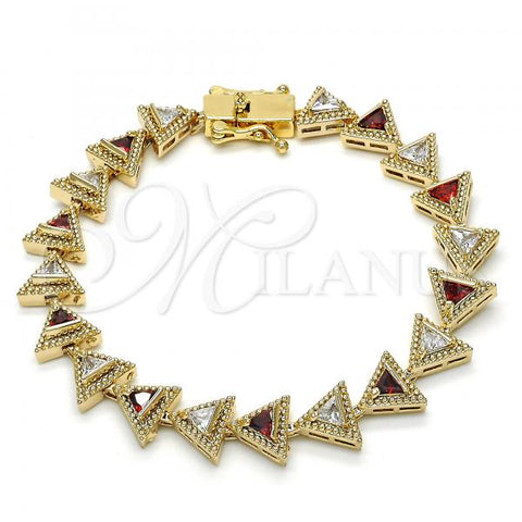 Oro Laminado Tennis Bracelet, Gold Filled Style with Garnet and White Cubic Zirconia, Polished, Golden Finish, 03.210.0074.1.08