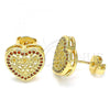 Oro Laminado Stud Earring, Gold Filled Style Heart Design, with Garnet Micro Pave, Polished, Golden Finish, 02.156.0468.2