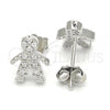 Sterling Silver Stud Earring, Little Boy Design, with White Cubic Zirconia, Polished, Rhodium Finish, 02.336.0033