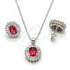 Sterling Silver Earring and Pendant Adult Set, with Garnet and White Cubic Zirconia, Polished, Rhodium Finish, 10.286.0027.1