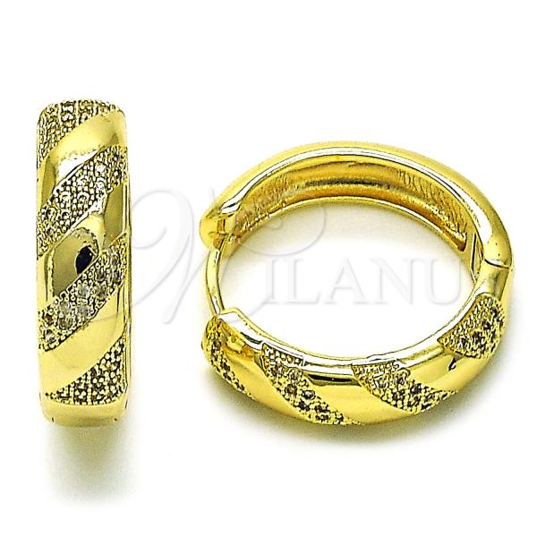 Oro Laminado Huggie Hoop, Gold Filled Style with White Micro Pave, Polished, Golden Finish, 02.210.0856.23
