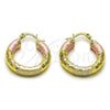 Oro Laminado Medium Hoop, Gold Filled Style Hollow Design, Diamond Cutting Finish, Tricolor, 02.213.0309.1.25