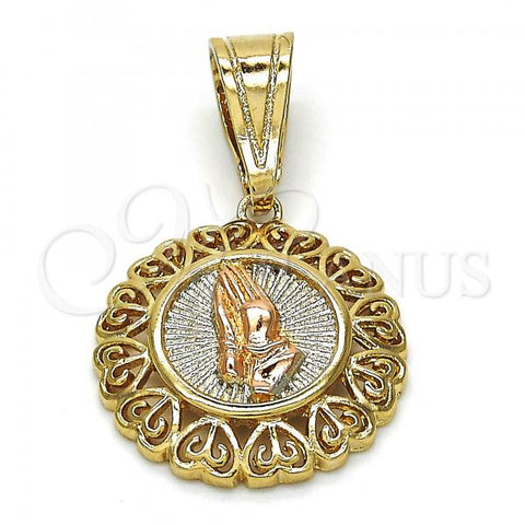 Oro Laminado Fancy Pendant, Gold Filled Style Hand and Heart Design, Polished, Tricolor, 05.120.0092.1