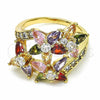 Oro Laminado Multi Stone Ring, Gold Filled Style Flower Design, with Multicolor Cubic Zirconia, Polished, Golden Finish, 01.283.0015.1.07 (Size 7)