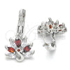 Rhodium Plated Leverback Earring, Peacock Design, with Garnet and White Cubic Zirconia, Polished, Rhodium Finish, 02.210.0229.5