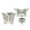 Sterling Silver Stud Earring, Butterfly Design, with White Cubic Zirconia, Polished, Rhodium Finish, 02.336.0102