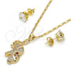 Oro Laminado Earring and Pendant Adult Set, Gold Filled Style Elephant Design, with White Micro Pave, Polished, Golden Finish, 10.233.0027