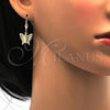 Oro Laminado Dangle Earring, Gold Filled Style Butterfly Design, Diamond Cutting Finish, Golden Finish, 5.123.030