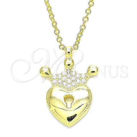 Sterling Silver Pendant Necklace, Lock and Crown Design, Polished, Golden Finish, 04.336.0010.2.16