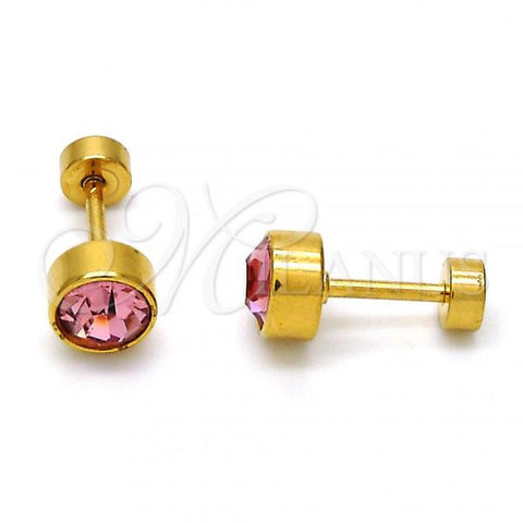 Stainless Steel Stud Earring, with Light Rhodolite Crystal, Polished, Golden Finish, 02.271.0008.10