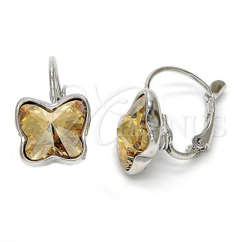 Rhodium Plated Leverback Earring, Butterfly Design, with Golden Shadow Swarovski Crystals, Polished, Rhodium Finish, 02.239.0011.6