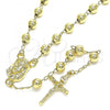 Oro Laminado Thin Rosary, Gold Filled Style Jesus and Crucifix Design, Polished, Golden Finish, 09.213.0033.28