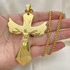 Stainless Steel Pendant Necklace, Crucifix Design, Polished, Golden Finish, 04.116.0047.30