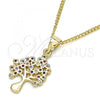 Oro Laminado Pendant Necklace, Gold Filled Style Tree Design, with Multicolor Micro Pave, Polished, Golden Finish, 04.156.0314.1.20