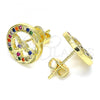 Oro Laminado Stud Earring, Gold Filled Style Heart Design, with Multicolor Micro Pave, Polished, Golden Finish, 02.156.0397.3