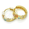 Oro Laminado Huggie Hoop, Gold Filled Style with Multicolor Cubic Zirconia, Polished, Golden Finish, 02.210.0071.15