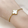 Oro Laminado Adjustable Bolo Bracelet, Gold Filled Style Four-leaf Clover and Box Design, with Ivory Micro Pave and White Cubic Zirconia, Polished, Golden Finish, 03.341.0235.5.11