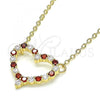 Oro Laminado Pendant Necklace, Gold Filled Style Heart Design, with Garnet and White Micro Pave, Polished, Golden Finish, 04.156.0359.1.20