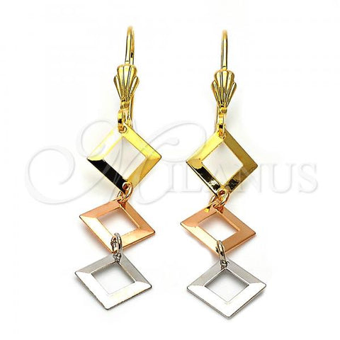 Oro Laminado Long Earring, Gold Filled Style Polished, Tricolor, 02.63.2162