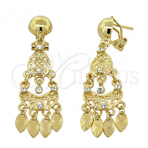 Oro Laminado Chandelier Earring, Gold Filled Style Teardrop Design, with White Cubic Zirconia, Diamond Cutting Finish, Golden Finish, 5.097.012
