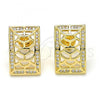 Oro Laminado Stud Earring, Gold Filled Style with White Micro Pave, Polished, Golden Finish, 02.195.0085