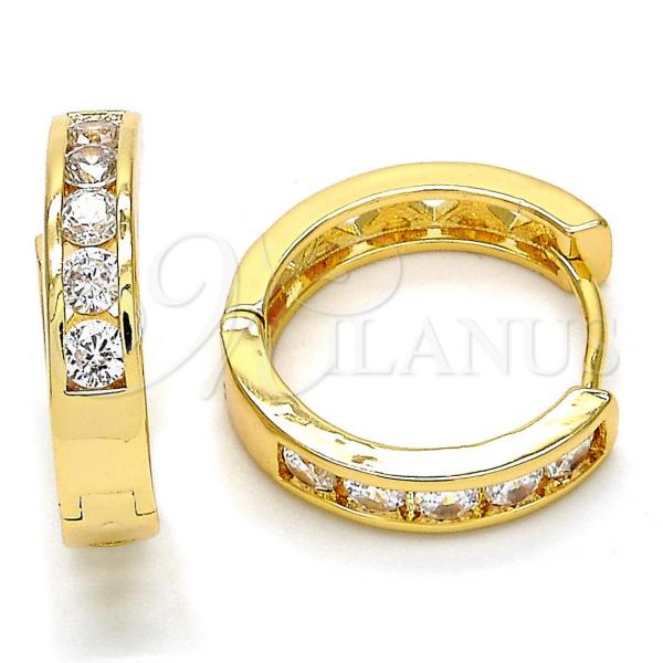 Oro Laminado Huggie Hoop, Gold Filled Style with White Cubic Zirconia, Polished, Golden Finish, 02.196.0020.1.20