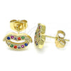 Oro Laminado Stud Earring, Gold Filled Style Lips Design, with Multicolor Micro Pave, Polished, Golden Finish, 02.210.0400.1