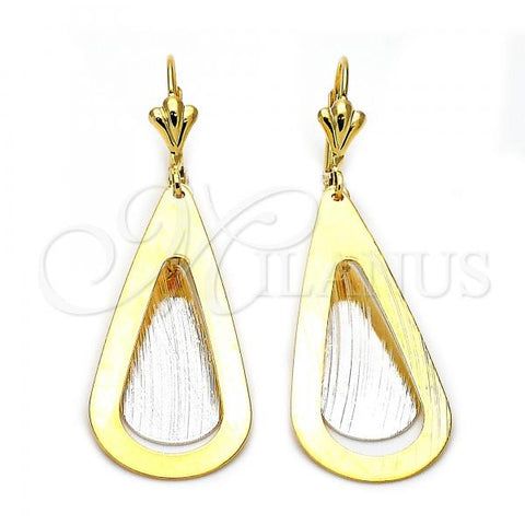 Oro Laminado Long Earring, Gold Filled Style Brushed Finish, Two Tone, 65.013