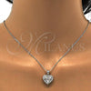 Sterling Silver Earring and Pendant Adult Set, Heart Design, with White Cubic Zirconia, Polished, Rhodium Finish, 10.175.0043