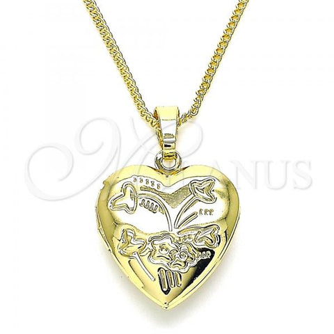 Oro Laminado Pendant Necklace, Gold Filled Style Heart and Flower Design, Polished, Golden Finish, 04.117.0034.20