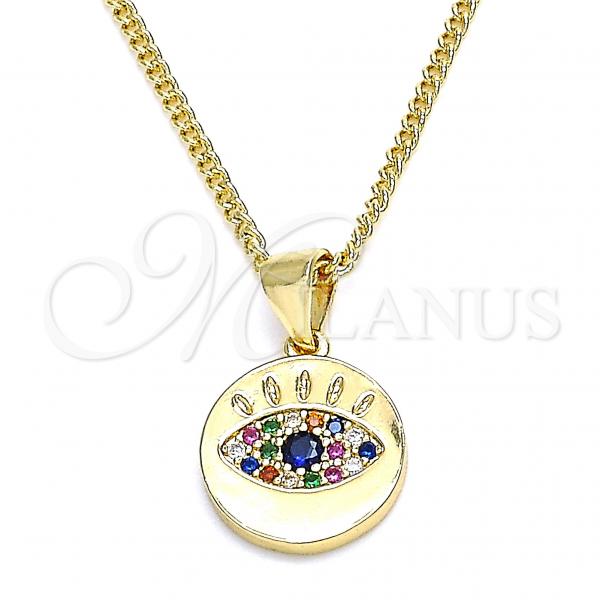 Oro Laminado Pendant Necklace, Gold Filled Style with Multicolor Micro Pave, Polished, Golden Finish, 04.156.0306.2.20