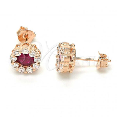 Sterling Silver Stud Earring, Flower Design, with Garnet and White Cubic Zirconia, Polished, Rose Gold Finish, 02.186.0021.2