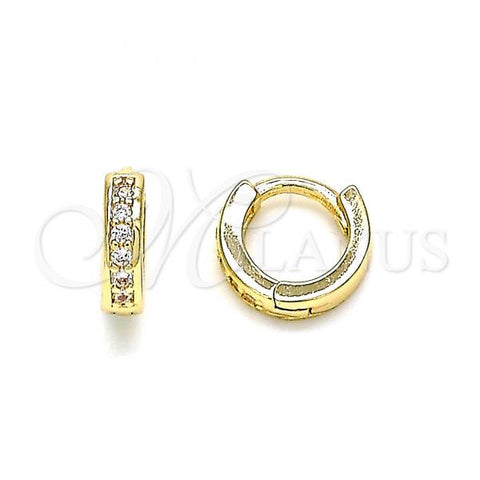 Oro Laminado Huggie Hoop, Gold Filled Style with White Micro Pave, Polished, Golden Finish, 02.156.0284.10